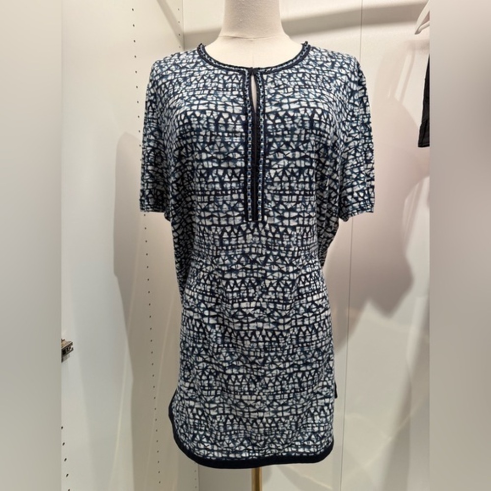 Tory Burch Blue and Cream Geometric Fabric